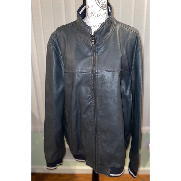 Tommy Hilfiger Other - Men’s Gray Leather Motorcycle Jacket Tommy Hilfiger Coat Plus Size 2X